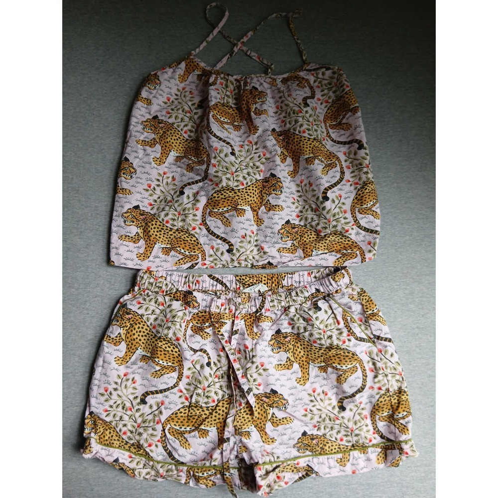 Print Fresh Pajama Set Small Organic Cotton Woven Tiger Tank Shorts Boho Lounge